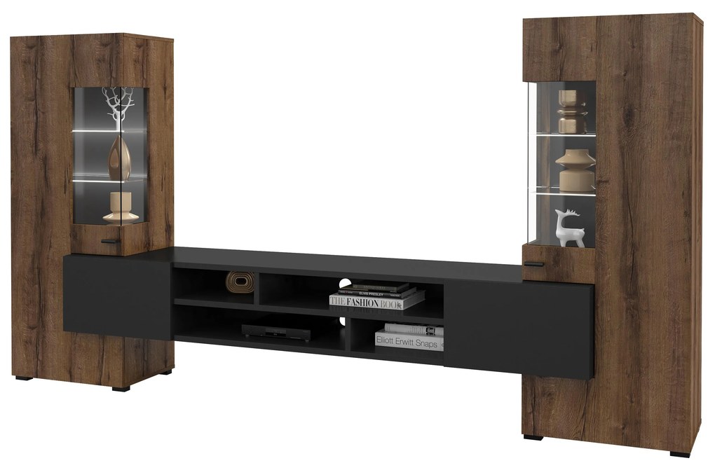 Obývacia stena Cobie Typ 10 (monastery dub + čierna). Akcia -16%. Vlastná spoľahlivá doprava až k Vám domov. 1108338