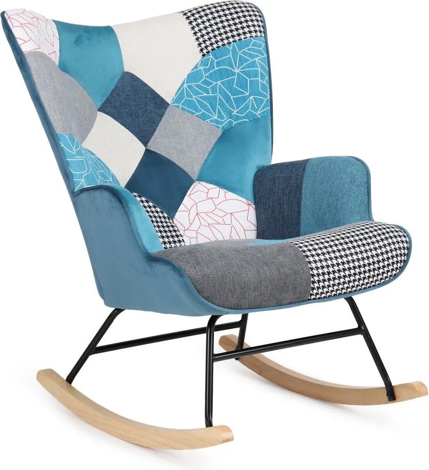 Hojdacie kreslo FABIAN II — látka, modrý patchwork