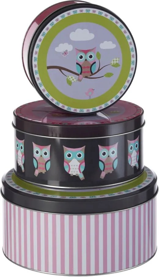 Sada 3 cínových úložných boxov Premier Housewares Happy Owls