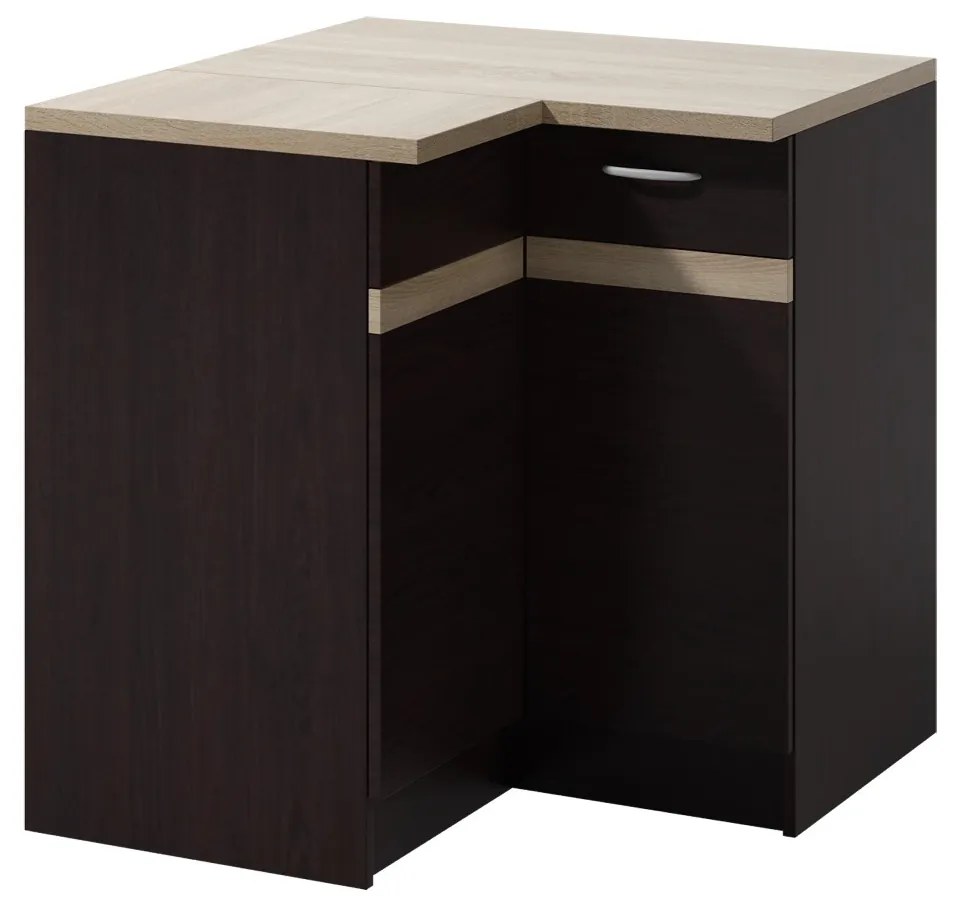 Rohová kuchynská skrinka Livia 90 cm ľavá tmavohnedá/dub sonoma