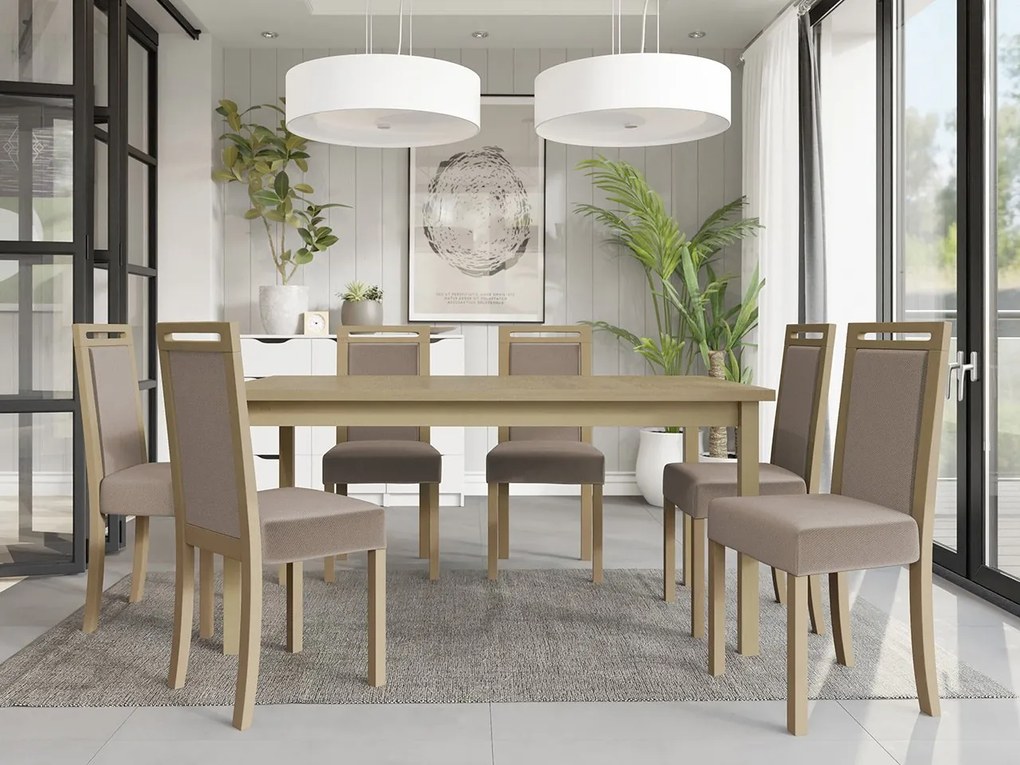 Rozkladací jedálenský stôl so 6 stoličkami AL03, Morenie: Orech - L, Poťahové látky: 25x - Paros 2
