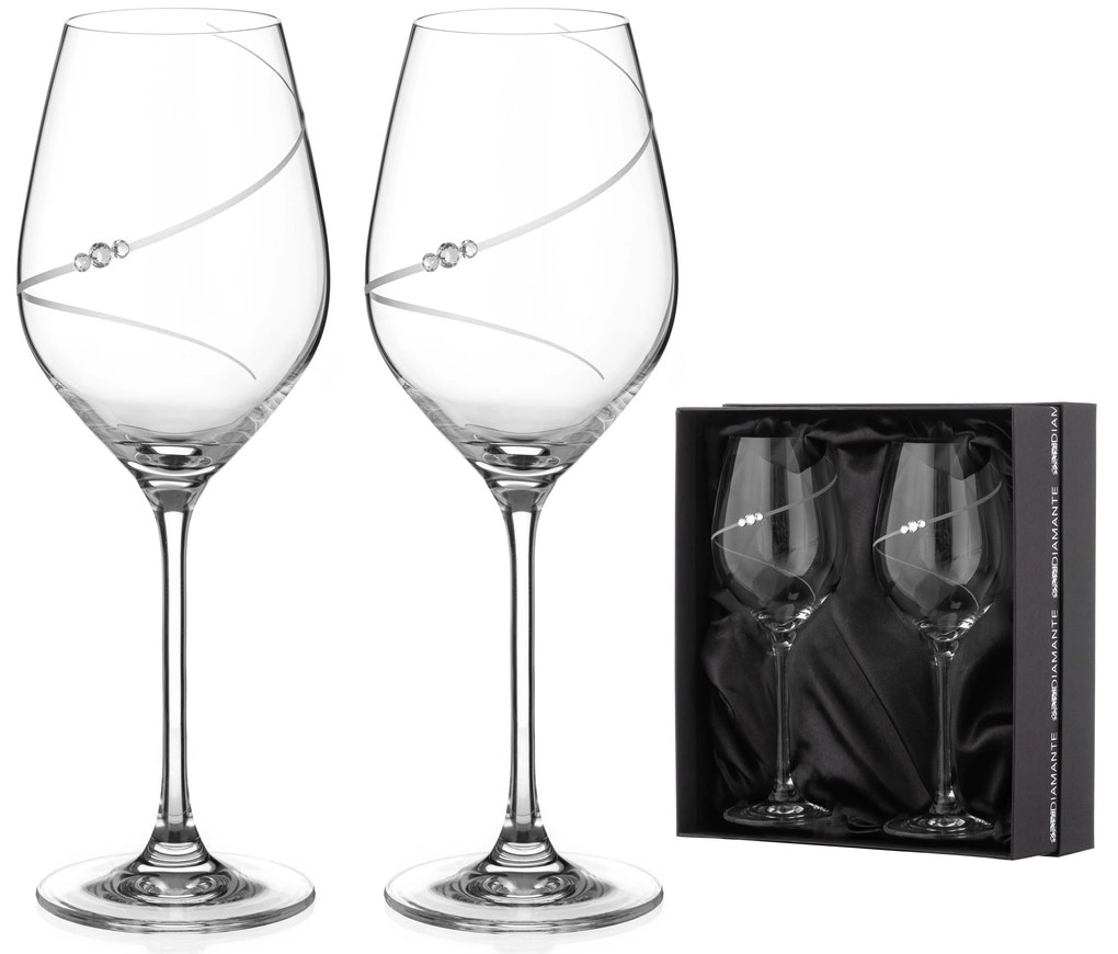 Diamante poháre na biele víno Silhouette City s kryštálmi Swarovski v prémiovom saténovom balení 360ml 2KS