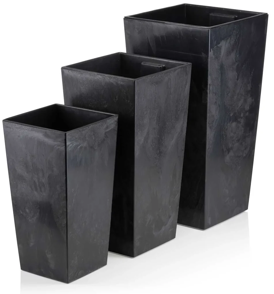 PLASTOVÝ KVETINÁČ PORTO SADA 3KS 67,7X35 CM+46,5X25 CM+57X30 CM IMITÁCIA BETÓNU ČIERNA