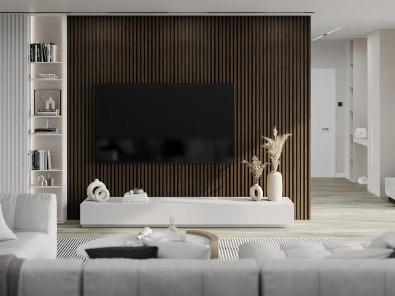 Mexen Lam-F, akustické stenové lamely 275 × 30 cm, plstený podklad 8 mm, technická dyha, orech pálený, S105-275307-3015-024