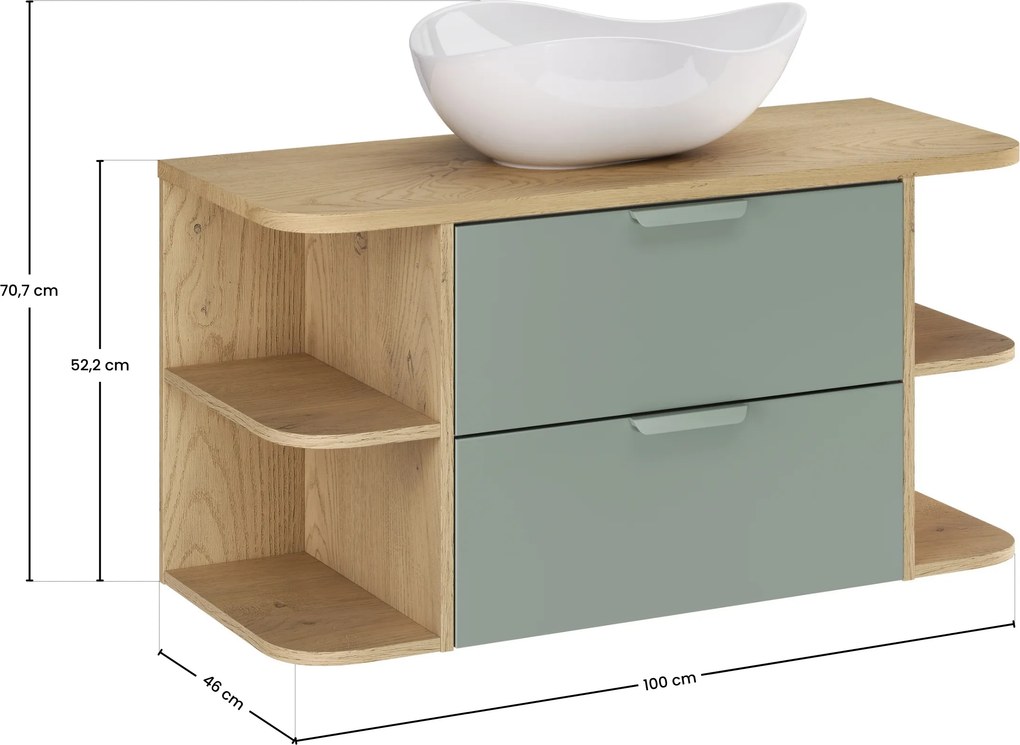 Comad Kúpeľňová skrinka s doskovými umývadlami set Aster Green 100 biela/dub cremona
