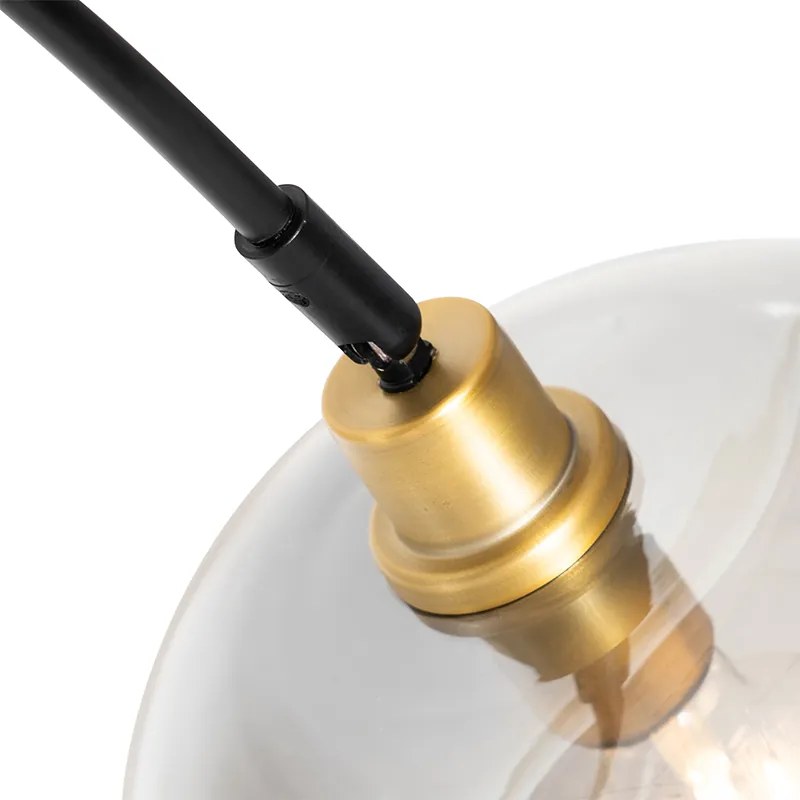 Oblúková lampa čierna so zlatom a dymovým sklom - Zuzanna