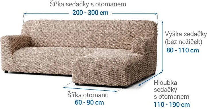 Bielastické poťahy MOSAICO béžové sedačka s otomanom vpravo (š. 170 - 300 cm)