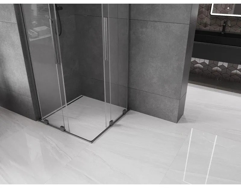 Mexen Velar L Duo, sprchový kút s posuvnými dverami 90 x 90 cm, 8mm číre sklo, grafit brúsený, 871-090-090-02-03-66
