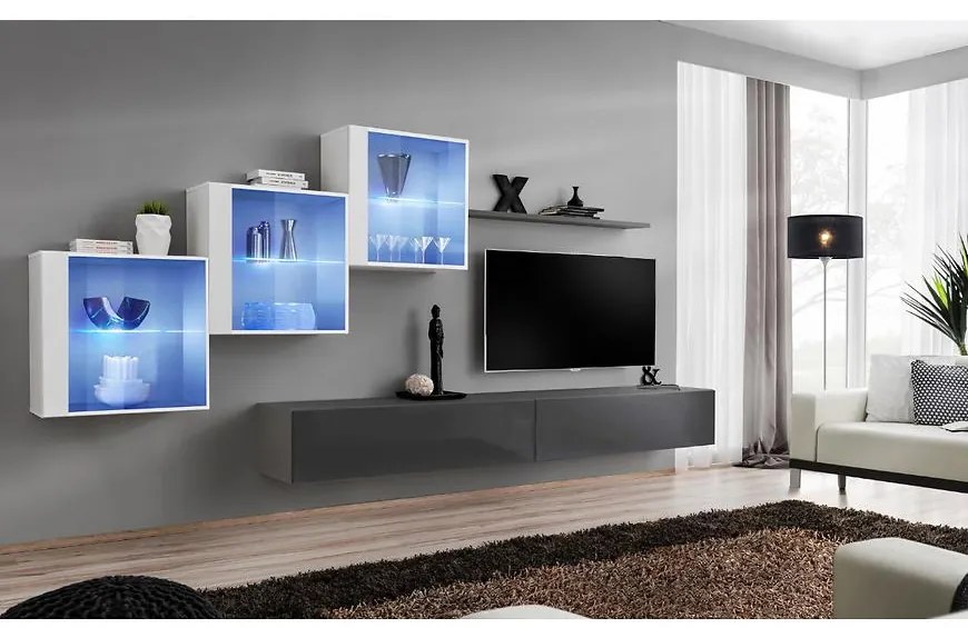 Obývacia stena Switch XIX Sklo +LED Biely/Grafit