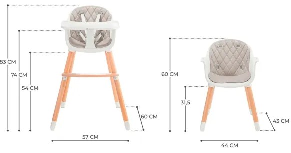 KINDERKRAFT - Detská jedálenská stolička 2v1 SIENNA buk/šedá