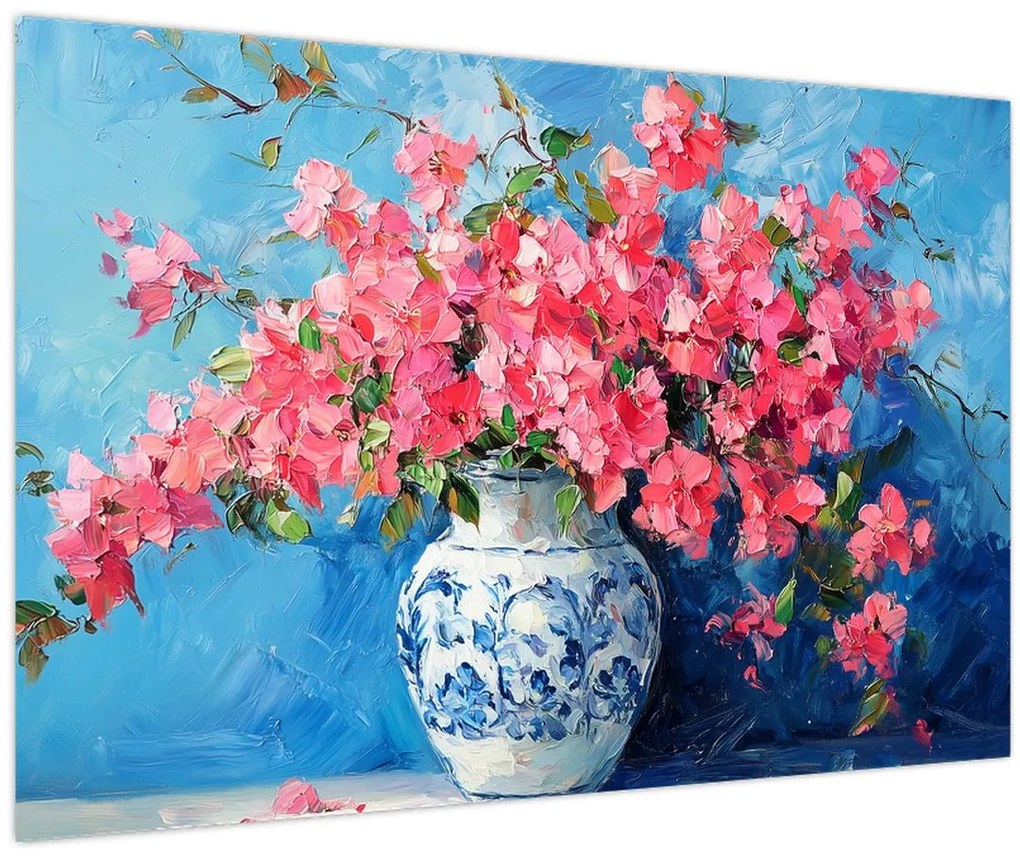 Obraz - Váza ružových kvetov (90x60 cm)