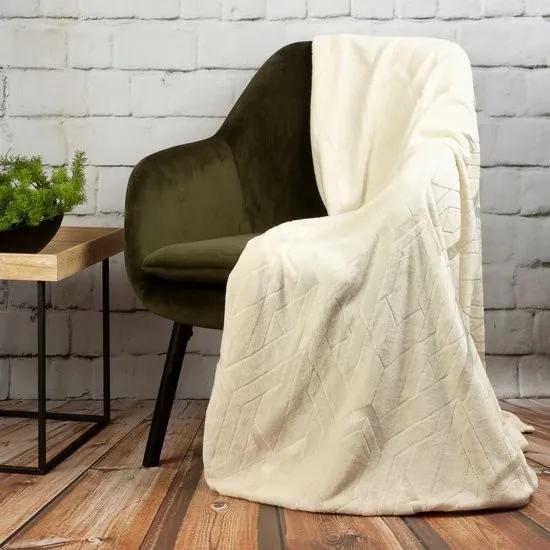 Smotanovo biele hebká deka so striebornou geometrickou potlačou 150 x 200 cm