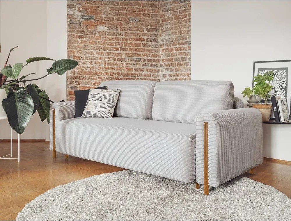 Sivá menčestrová rozkladacia/s úložným priestorom pohovka 244 cm Arcadova – ELTAP