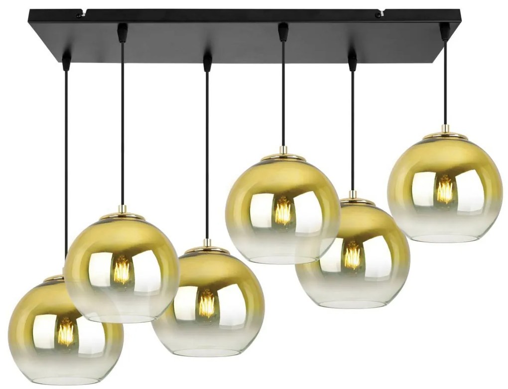 Závesné svietidlo Bergen Gold, 6x zlaté/transparentné sklenené tienidlo (fi 20cm)