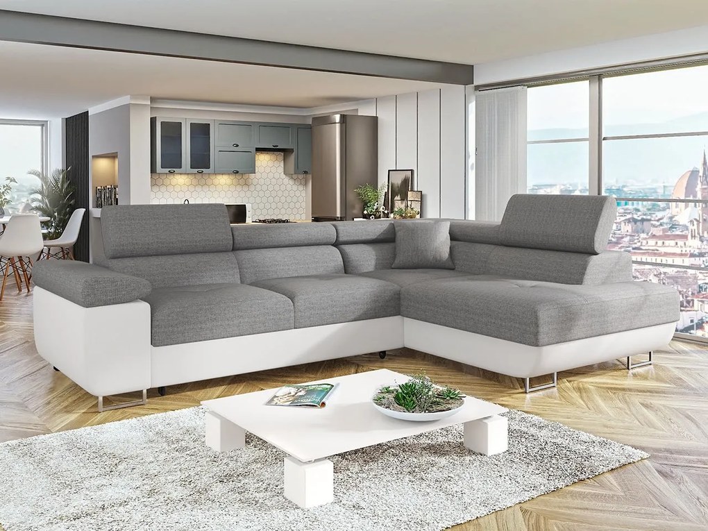 Rohová rozkladacia pohovka Torezio, Dostupné poťahy: ekokoža Soft 017 (biela) + Lux 05, Strana: pravá Mirjan24 5903211157448