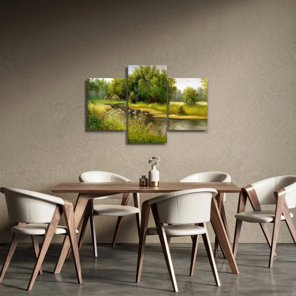 Obraz - Rieka pri lese, olejomaľba (90x60 cm)