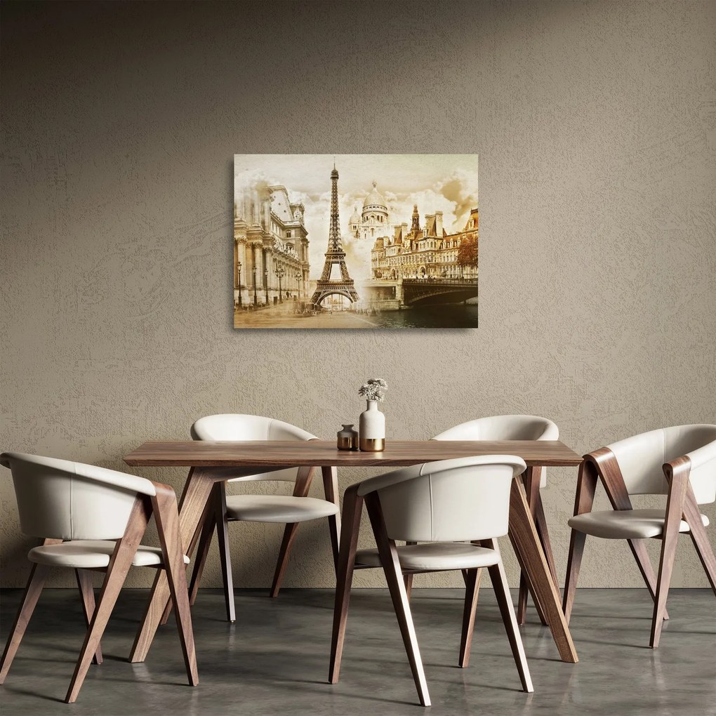 Sklenený obraz - Parížske pamiatky (70x50 cm)