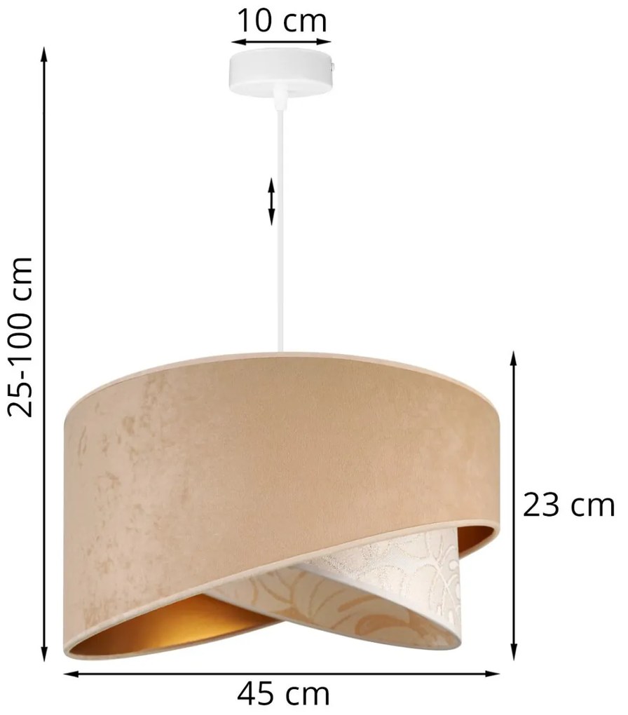 Závesné svietidlo Werona 7, 1x béžové/krémové textilné tienidlo so vzorom, w, g