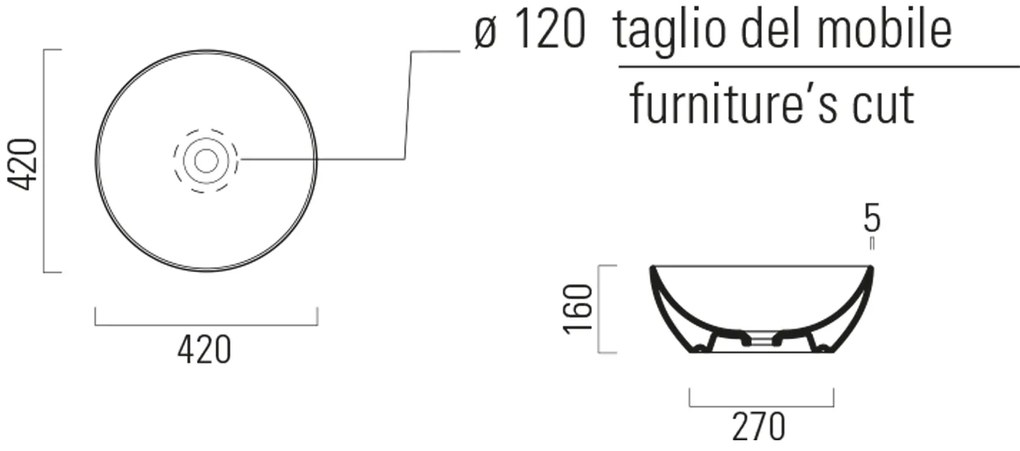 GSI GSI, PURA keramické umývadlo na dosku, priemer 42 cm, biela lesk ExtraGlaze, 885111