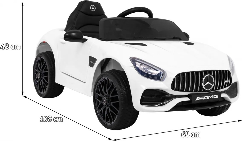 Ramiz Mercedes Benz GT batéria pre deti biela + diaľkové ovládanie + pomalý štart + MP3 LED