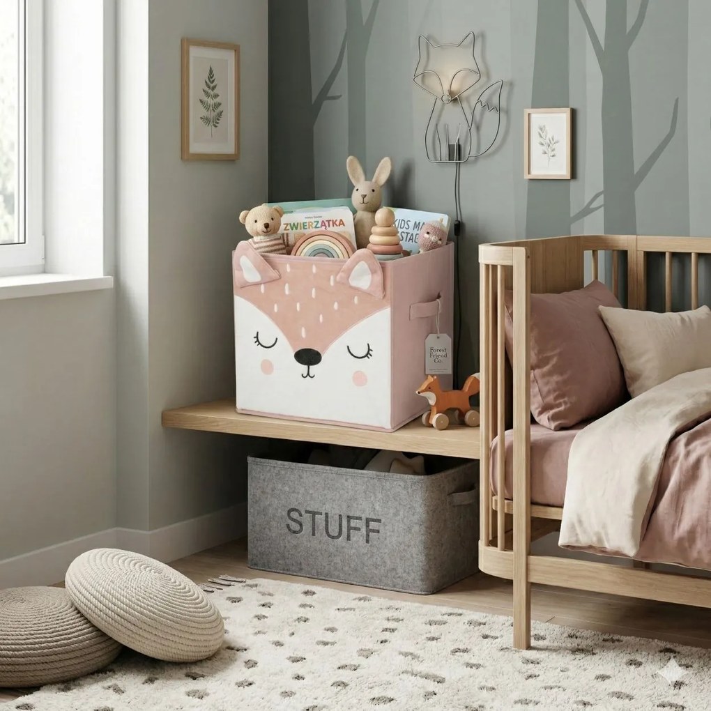 Úložný box Deer, 29x29x29 cm, biela/ružová