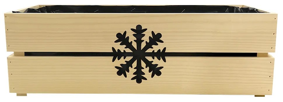 AMADEA Drevený vianočný kvetináč s vločkou prírodnou, vo vnútri s čiernou fóliou, 52x21,5x17cm, český výrobok