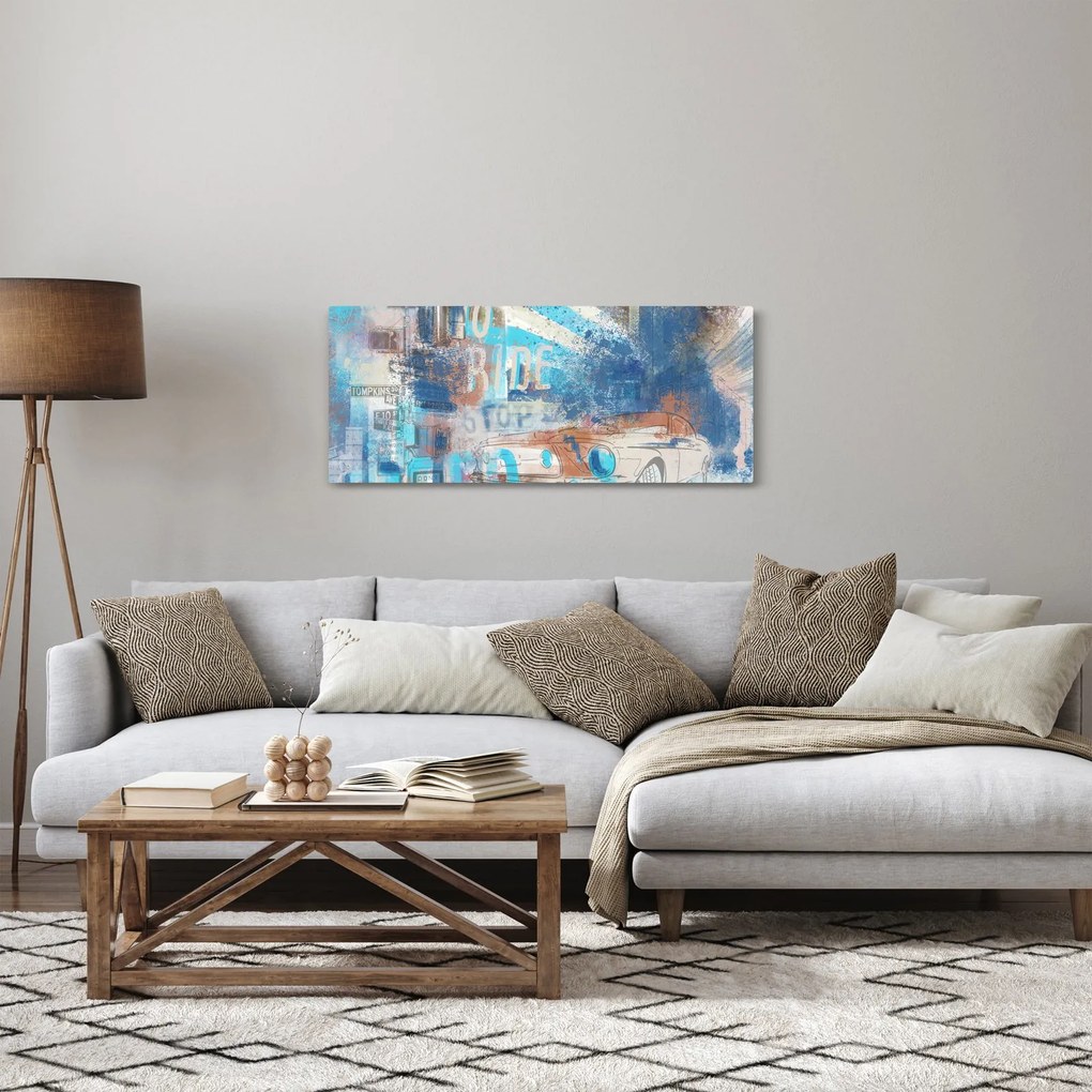 Obraz - Zrodený na jazdu, modré tóny (120x50 cm)