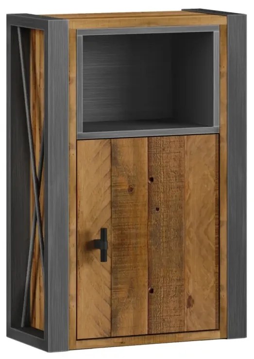 furniture-nabytek.cz - Masivní nástěnná skříňka Detroit z recyklované borovice a kovu, lakovaná, hnědá – 40×20×60 cm