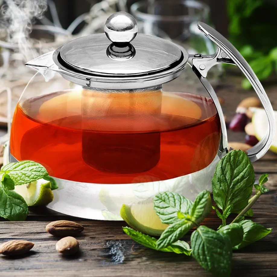 Monzana Čajník so sitkom TEA 1,2L, priesvitná, strieborná