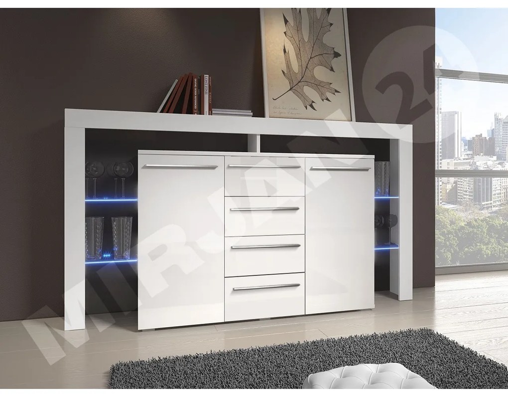 Komoda Ravido II Plus, Farby: biela / šedý lesk