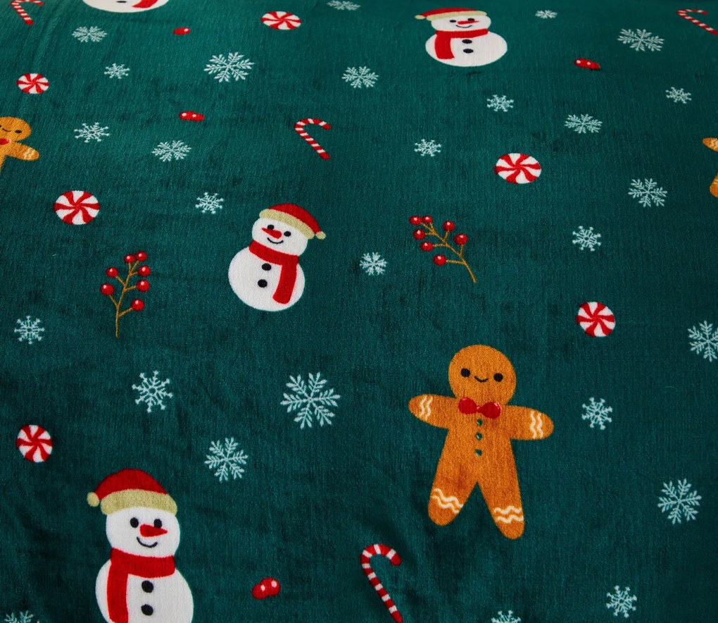 Obliečky mikroplyš SNOWMAN AND GINGERBREAD zelené Rozmer obliečky: 70 x 90 cm | 140 x 200 cm