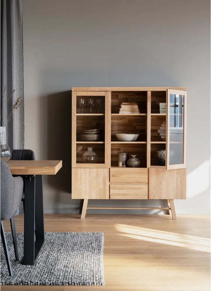 Vitrína z dubového dreva v prírodnej farbe 130x150 cm Brooklyn - Rowico