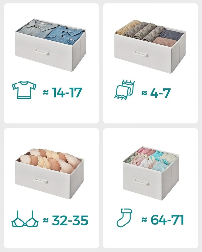 Komoda so 7 látkovými zásuvkami, kovový rám, farba dub a biela