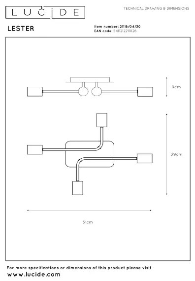 Lucide 21118/04/30 - Prisadený luster LESTER 4xE27/40W/230V čierny