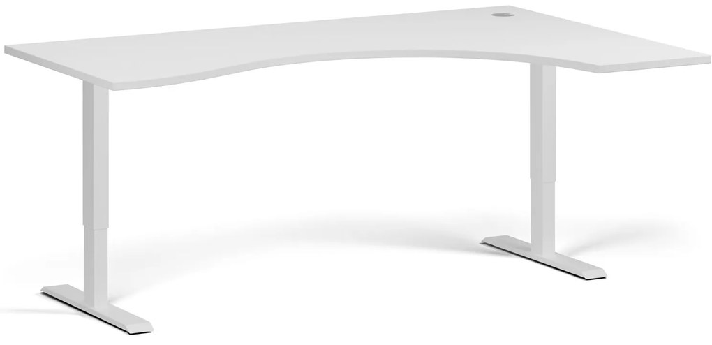 Ergonomický výškovo nastaviteľný stôl, 180x120 cm, 1 motor, L/P, biela podnož, biela