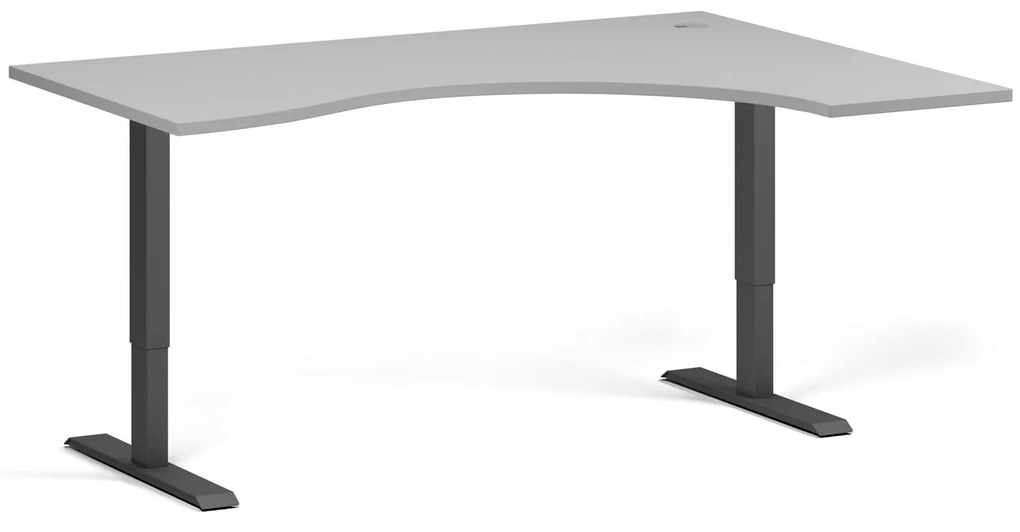 Ergonomický výškovo nastaviteľný stôl, 160x120 cm, 2 motory, L/P, čierna podnož, sivá