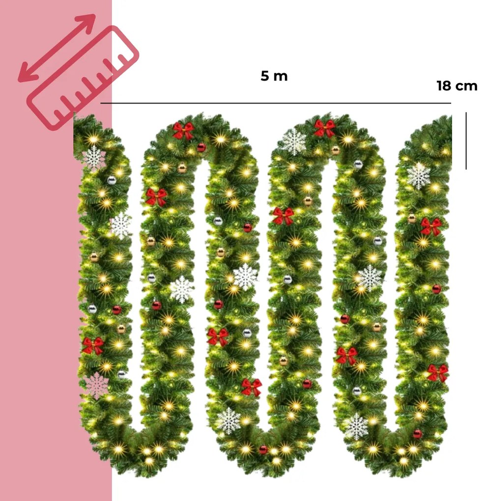 Jurhan Vianočná girlanda ANDREA s osvetlením, zdobená, 5m, zelená