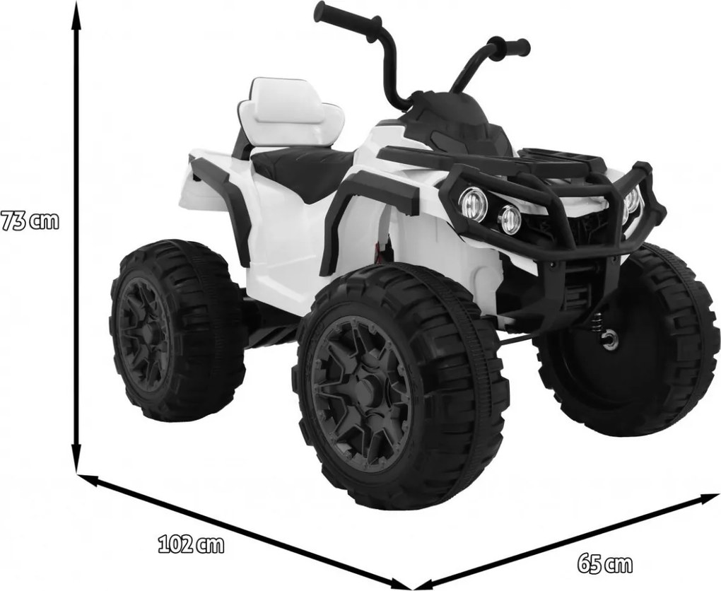Ramiz Štvorkolka ATV 2,4 GHz na batériový pohon pre deti Biela + Diaľkové ovládanie + EVA kolesá + MP3 rádio + Štart zadarmo