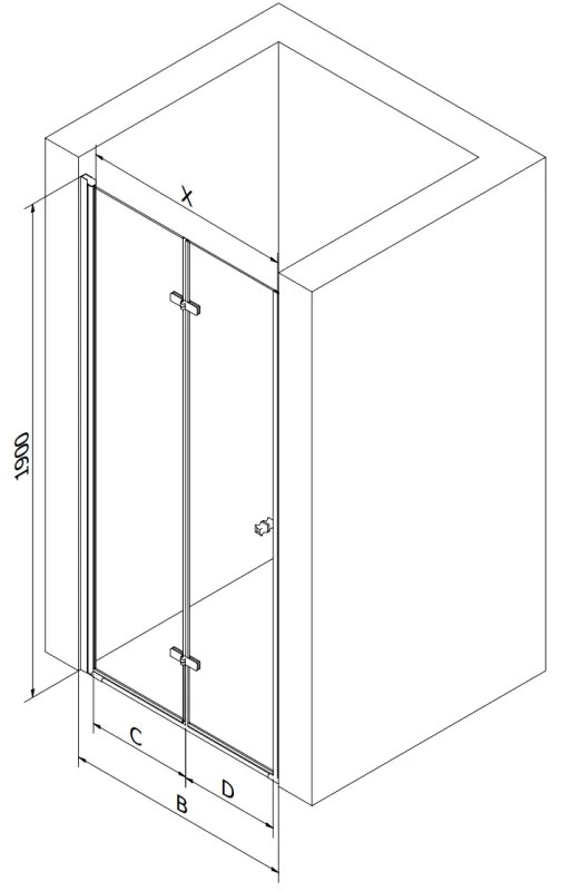 Mexen Lima, skladacie sprchové dvere do otvoru 90 x 190 cm, 6mm číre sklo, čierny profil, 856-090-000-70-00