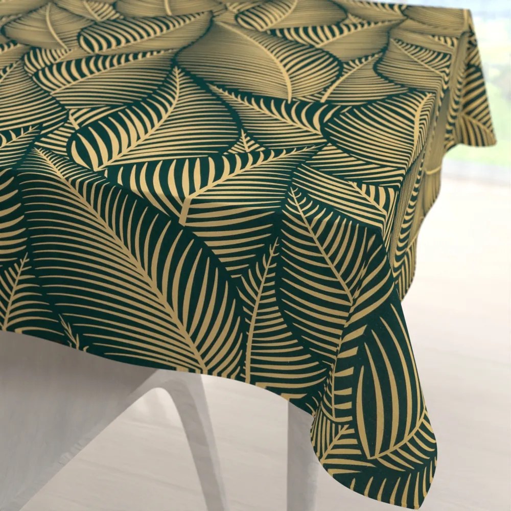 Biante Bavlnený štvorcový obrus Sandra SA-569 Veľké béžové listy na zelenom 140x140 cm