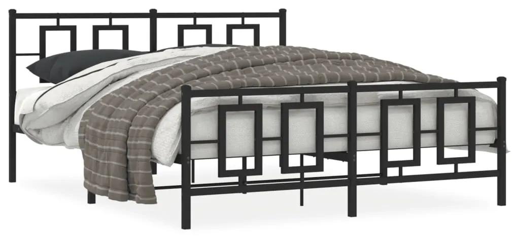 Kovový rám postele s čelom a podnožkou čierny 150x200 cm 374261