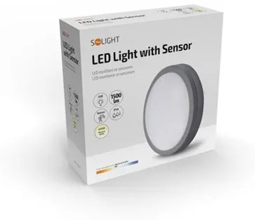 SOLIGHT Prisadené nástenné / stropné LED osvetlenie SIENA s čidlom, 20W, denná biela, okrúhle, šedé, IP54