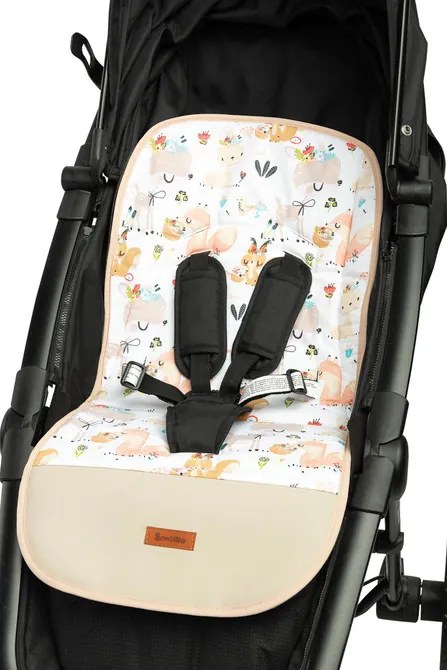 Podložka do kočíka Velvet Zvieratká s kvietkami Oranžová