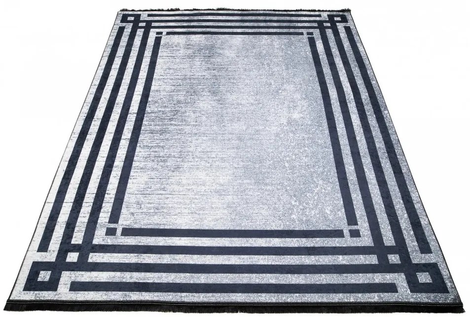Sivý trendový koberec s protišmykovou úpravou a geometrickým vzorom Šírka: 80 cm | Dĺžka: 150 cm