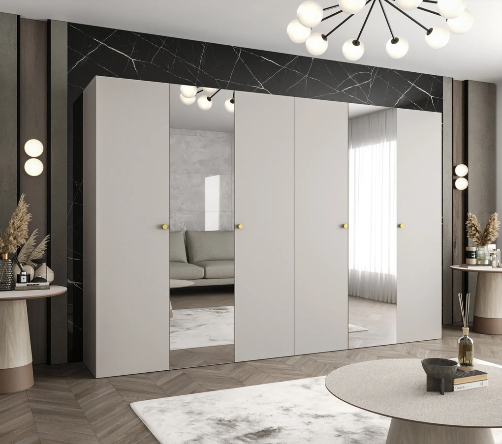 Šatníková skriňa 300 cm Parna 2 (kašmír + zlatá). Akcia -20%. Vlastná spoľahlivá doprava až k Vám domov. 1125964