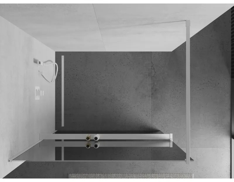 Mexen Kioto+, sprchová zástena Walk-In s poličkou a vešiakom 120 x 200 cm, 8mm sklo vzor zrkadlo, biely profil, 800-120-121-20-50
