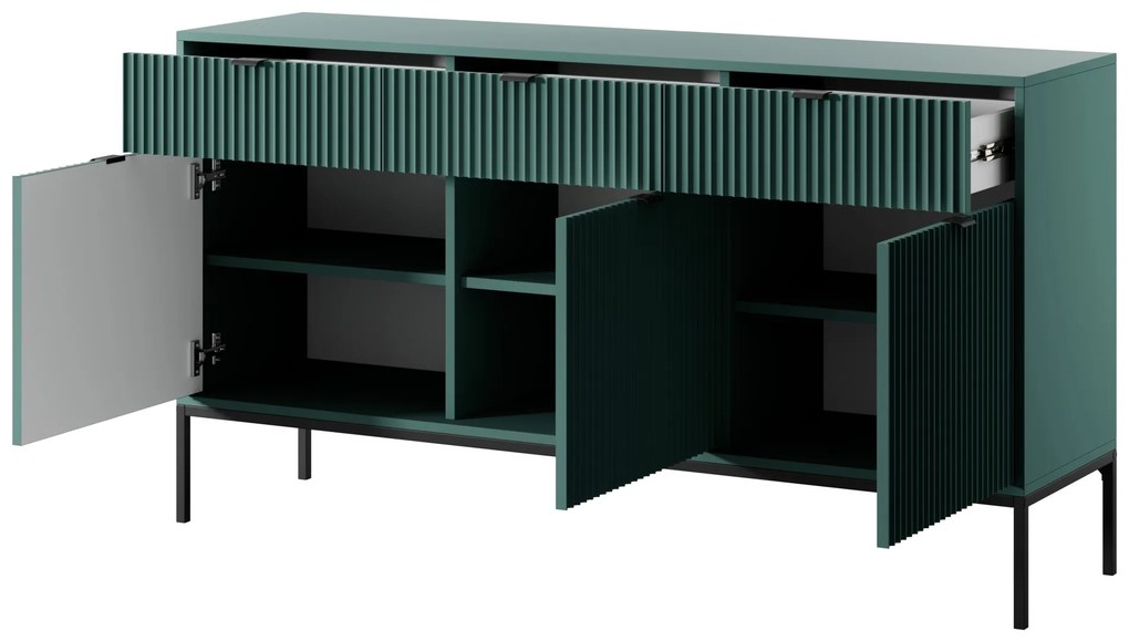 Komoda Nova 154 cm zelená/čierne úchyty a čierny rám