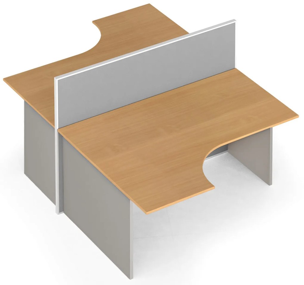 Rohový kancelársky stôl PRIMO s paravánom, nástenka, 2 miesta, sivá/buk