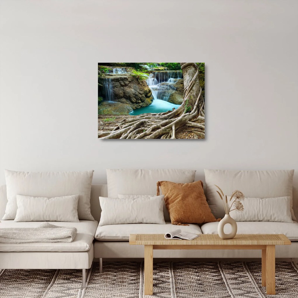Sklenený obraz - Rieka s vodopádmi (70x50 cm)