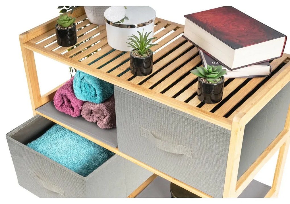 G21 Bambusová polica s košíkmi, 3 police, béžová, 3 poschodia